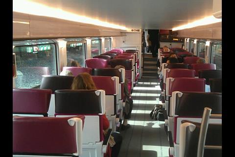 Interior of SNCF Regio2N double-deck EMU.